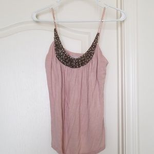 Soft pink tank with beaded neck